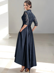 V Neck Tea Length Sheath Column Dress for the Mother of the Bride
