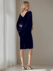 Velvet Mother of the Bride Dress with Ruffles: A Line Scoop Half Sleeves Knee Length