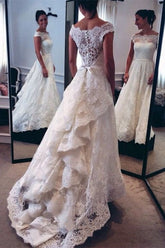 Vintage A-Line Bateau Lace Wedding Dress New Arrival Scoop Sleeve Vestidos De Novia Bridal Gown