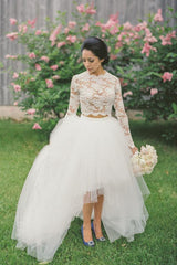 Vintage A-line Tulle Long Sleeve Bridal Gowns New Arrival Lace Sweep Train Beach Wedding Dress