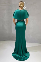 Vintage Jewel Satin Ruffles Split Lace Jade Zipper Mermaid Prom Dresses