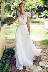 Vintage Lace Chiffon Beach Wedding Dresses Long Beach Bridal Dresses for Outfoor Weddings BA6498