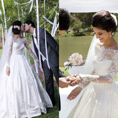 Vintage Long Sleeve Off Shoulder Wedding Dress New Arrival Custom Made White Lace Bridal Gowns