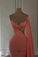 Vintage Mermaid Chiffon Scoop Cap Sleeve Formal Dress With Rhinestone