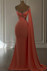 Vintage Mermaid Chiffon Scoop Cap Sleeve Formal Dress With Rhinestone