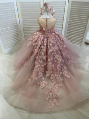 Vintage Sleeveless Ball Gown Flower Girls Dress With Appliques