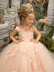 Vintage Sleeveless Ball Gown Flower Girls Dress With Appliques