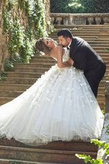 Vintage Sweetheart Tulle Ball Gown Wedding Dress with Flowers Lace Custom Made Bridal Gowns