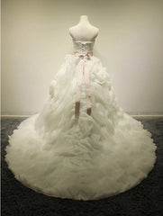 White Ball Gown Crystal Wedding Dresses Tulle Tiered Sash Bridal Dresses