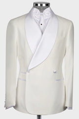 White Double Breasted Shawl Lapel Wedding Suit