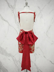White Floral Embroidered Deep V-Neck Homecoming Dress with Oversized Bow Train