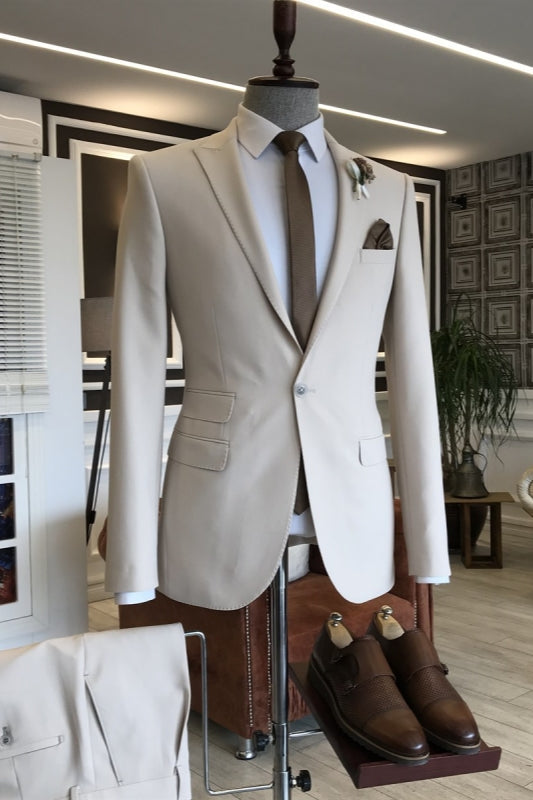 White Peaked Lapel 2 Piece Simple Prom Suit