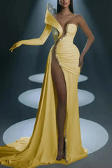 White Prom Dress Evening Formal Dress Long Mermaid One Shoulder With High Slit