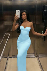 White Prom Dress Strapless Sleeveless Long Mermaid Evening Formal Dress With Pleated