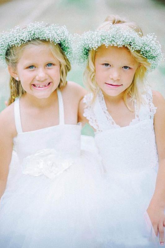 White Tulle Long Flower Girl Dress White Lace Dress with Crossed Back BO8530
