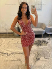 White V Neck Pearl Embellished Short Homecoming Dress