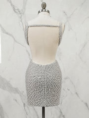 White V Neck Pearl Embellished Short Homecoming Dress