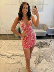White V Neck Pearl Embellished Short Homecoming Dress