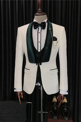 White Velvet Shawl Lapel Three Piece Wedding Suit