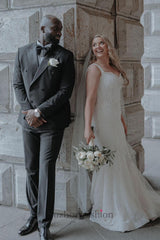 White Wedding Dress Mermaid Sweetheart Spaghetti Straps Sleeveless Beaded Sequined Long Bridal Gown