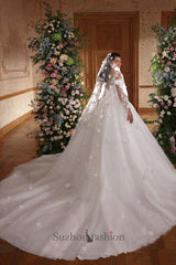 White Wedding Dress Sweetheart Off The Shoulder Sleeveless Sequined Ball Gown Cathedral Train Tulle Bridal Gown With Appliques