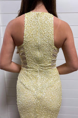 Yellow Homecoming Dresses Sequin Asymmetrical Tight Prom Dress