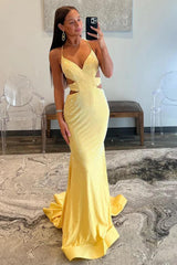 Suzhoufashion Yellow Mermaid Prom Dress With Cutout Waist Lace Up Corset And Beaded Details Formal Evening Gown