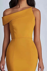 Yellow Satin One Shoulder Ankle-Length Formal Dress