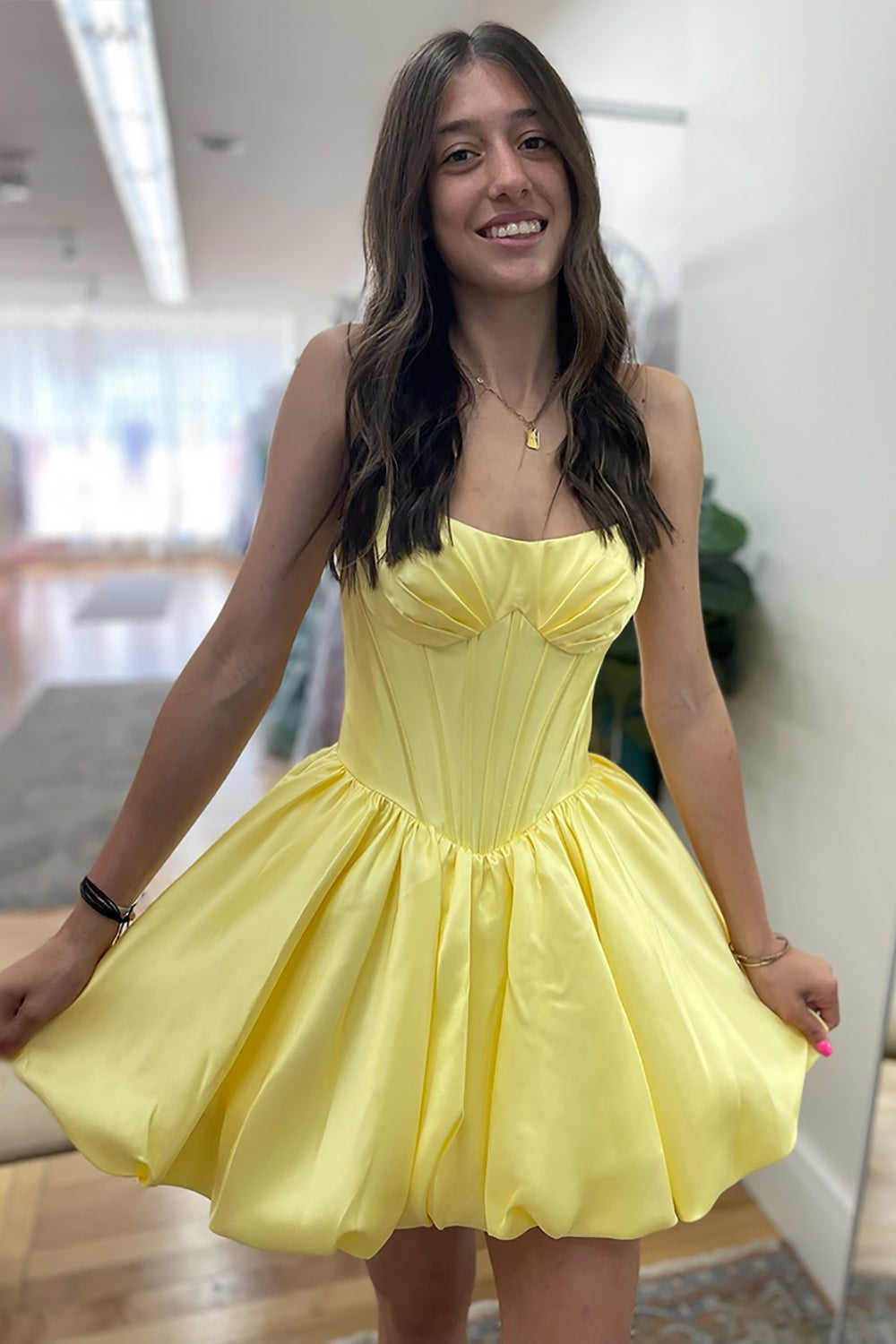 white christmas dresses Simple Round Neck Layered Yellow Short Prom Dresses, Yellow Layered Ho –  abcprom