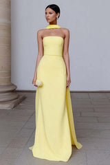 Suzhoufashion Yellow Sheath Neck Scarf Strapless Long Prom Dress With Slit