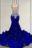 Suzhoufashion Royal Blue Sleeveless Mermaid Formal Dresses with Beadings and Sequins