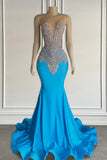 Suzhoufashion Ocean blue sleeveless mermaid Formal Dresses with long beadings
