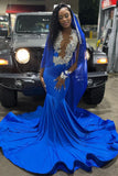 Suzhoufashion Royal Blue Deep V-neck Mermaid Court Train Long Prom Party Dresses