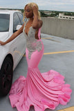 Suzhoufashion Elegant Pink Mermaid Court Train Prom Party Dresses wth Silver Beads