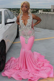 Suzhoufashion Elegant Pink Mermaid Court Train Prom Party Dresses wth Silver Beads