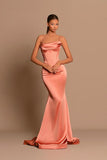 Coral Spaghetti Straps Prom Dress Mermaid Sleeveless