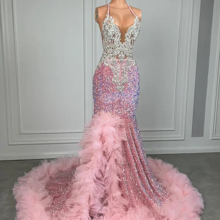 Suzhoufashion Pink Halter Mermaid Formal Dresses with Sequins Beadings ...