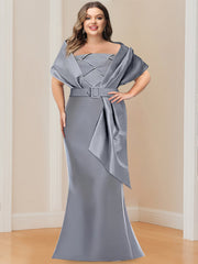 2 Piece Long Trumpet Dress for Mother of the Bride & Groom with Wrap