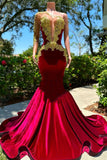 Suzhoufashion Long sleeves One shoulder Gold Appliques Burgundy Prom Party Dresses