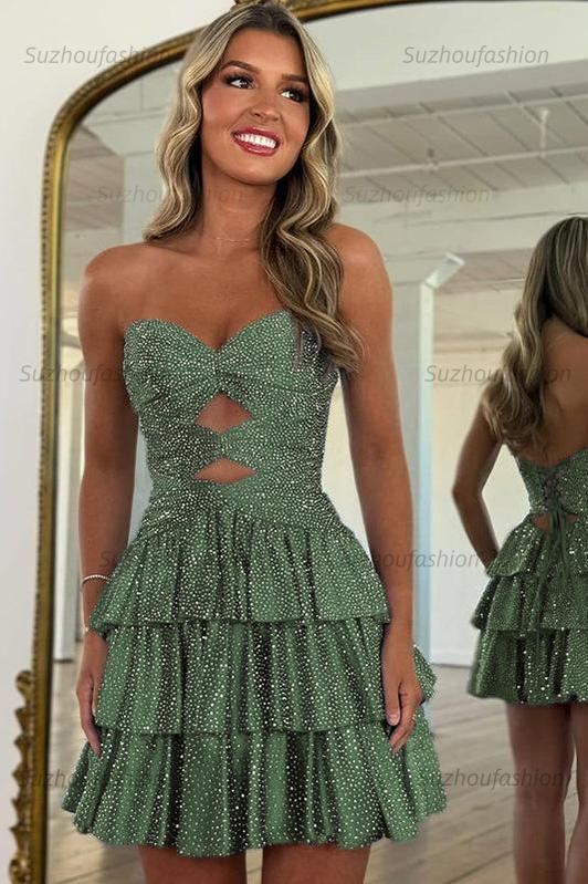 Orange A Line Strapless Sweetheart Satin Homecoming Dress with Keyhole