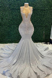 Suzhoufashion Mermaid Sparkle Silver Beaded Long Prom Party Dresses