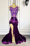 Suzhoufashion Purple Sleeveless Mermaid Formal Dresses with Split Appliques