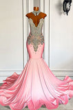 Suzhoufashion Sweetheart Silver Beaded Pink Mermaid Satin Prom Party Dresses