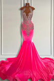 Sleeveless Velvet Mermaid Style Dress with Beadings in Pink Barbie Color