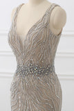 Elegant Strap V-Neck Sleeveless Mermaid Prom Dresses with Beadings Ruffles