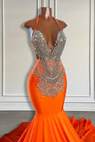 Sleeveless V-Neck Halter Mermaid Prom Dress With Beadings