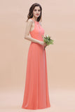 Simple Jewel Sleeveless Coral Chiffon Bridesmaid Dress