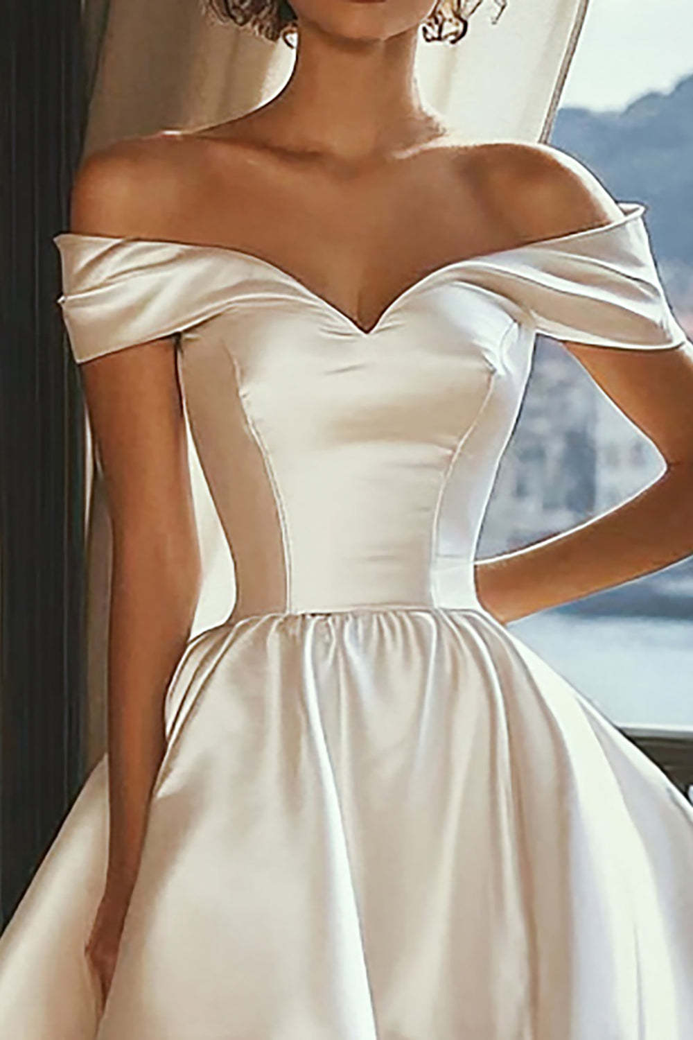Suzhoufashion A Line Asymmetrical White Off The Shoulder Satin Graduation Dress Suzhoufashion A Line Asymmetrical White Off The Shoulder Satin Graduation Dress