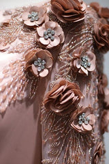 A Line Bateau Evening Formal Dress Long Sleeves Sweep With Flower Appliques