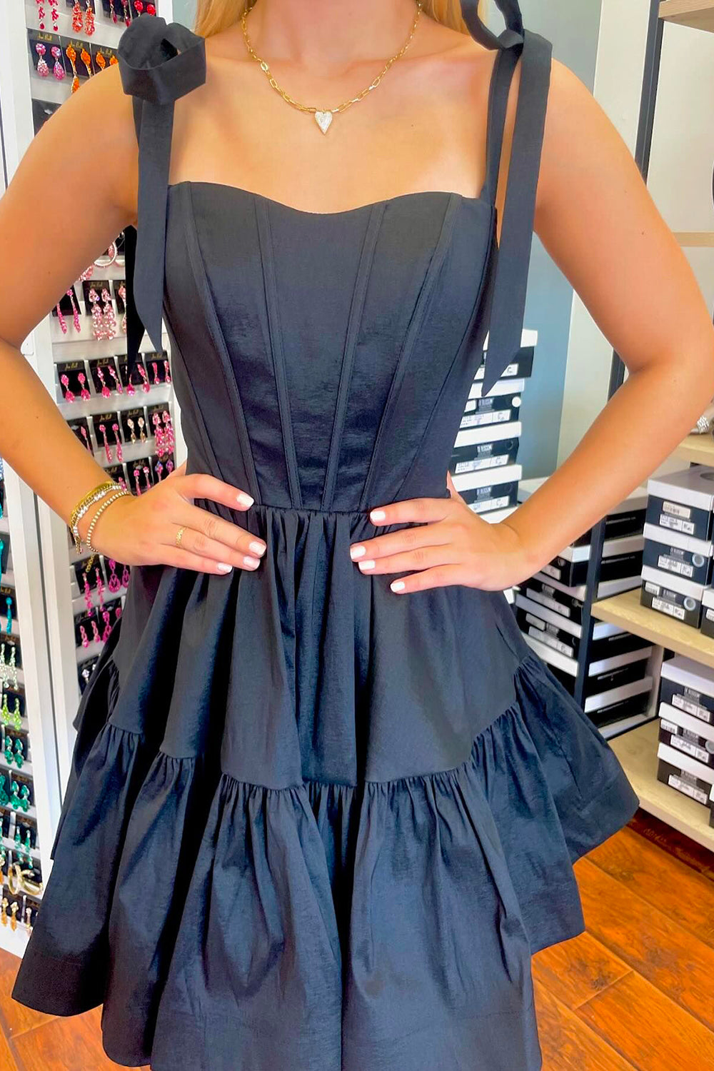 A-Line Black Homecoming Dresses Adjustable Straps Corset Short Cocktail Dresses with Ruffles
